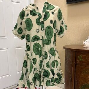 Zara Cream and Green Patterned Shirt